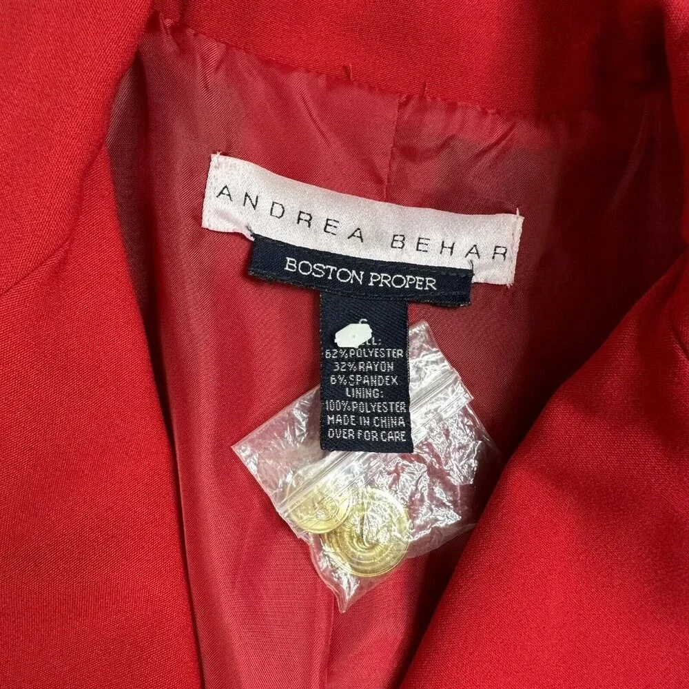 Boston Proper Andrea Behar Women's Royal Crest Blazer Jacket Size 6 Red NWOT